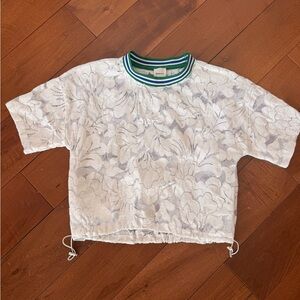 Maeve White Lace Top with Green and Blue Trim